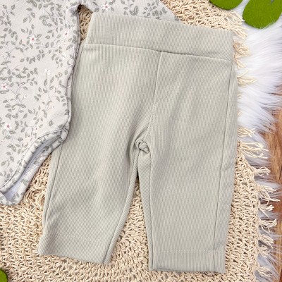 Conj. Body Manga Longa Floral e Calça Anarruga - Verde